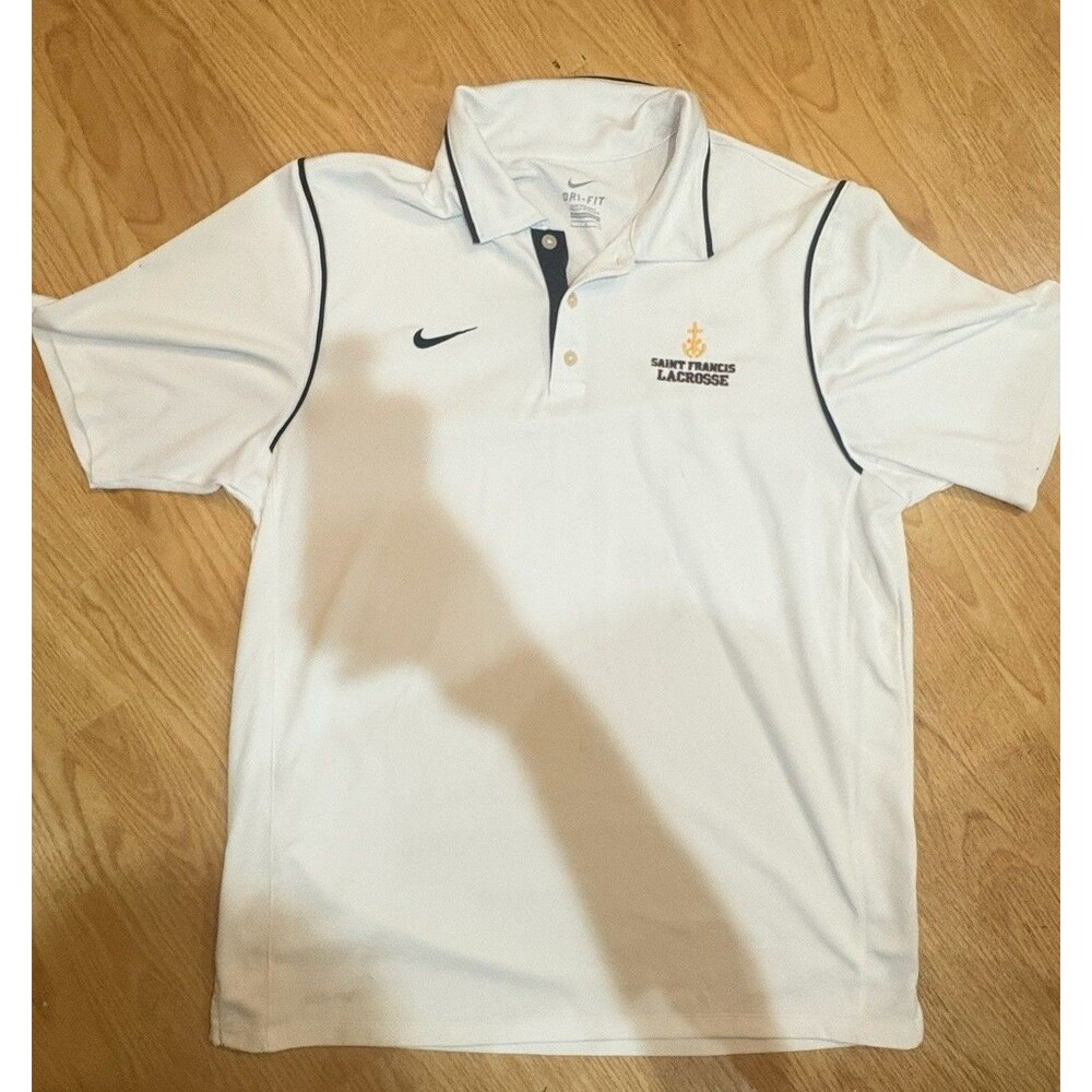 Rare Nike Dri Fit St. Francis Lacrosse Polo Shirt Sz Large White golf Mt. View